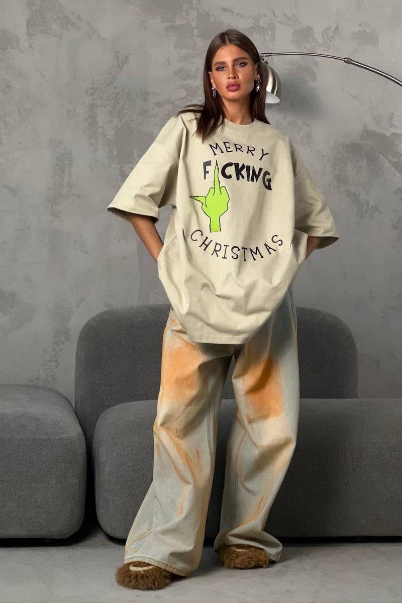 CWTTS1285_CONTRAST COLOR LETTER PRINT SHORT SLEEVE T-SHIRT