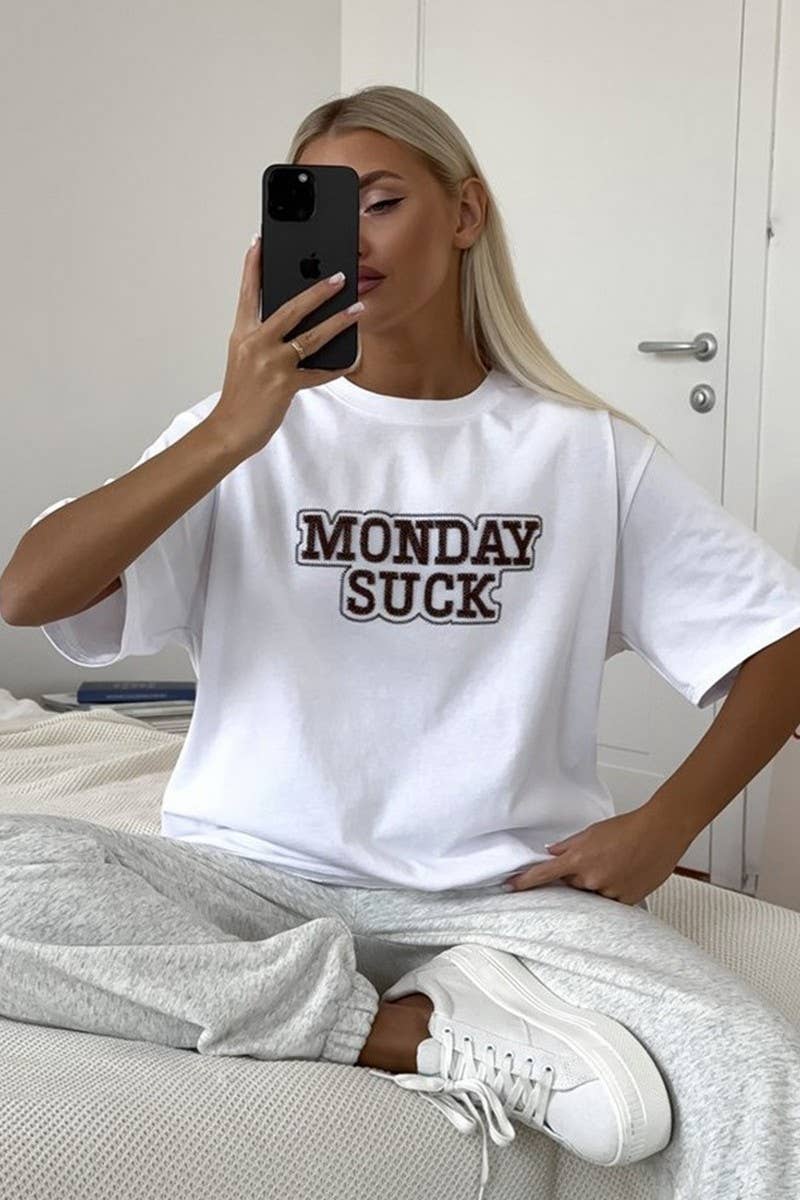 CWTTS1279_LOOSE SHORT-SLEEVED LETTER EMBROIDERED T-SHIRT