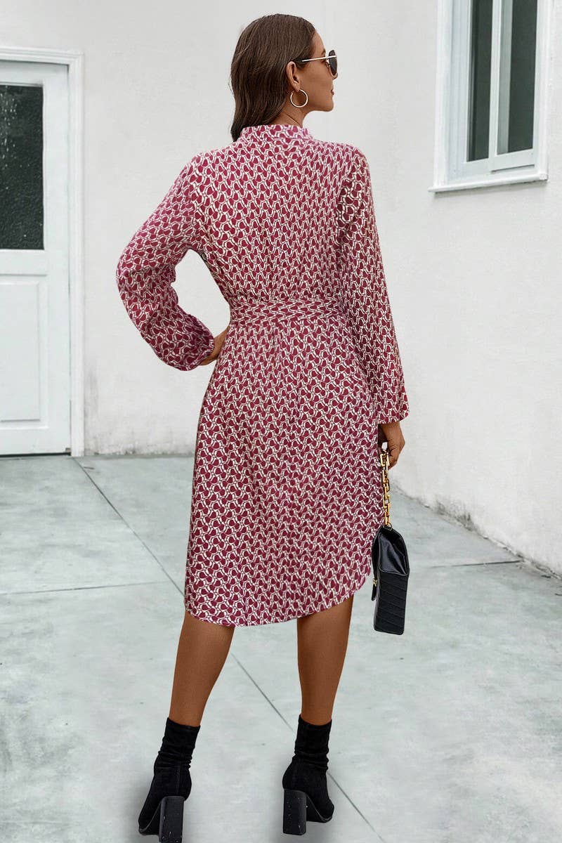 CWDSD7110_NEW ARRIVAL PRINTED LONG SLEEVE TIE DRESS