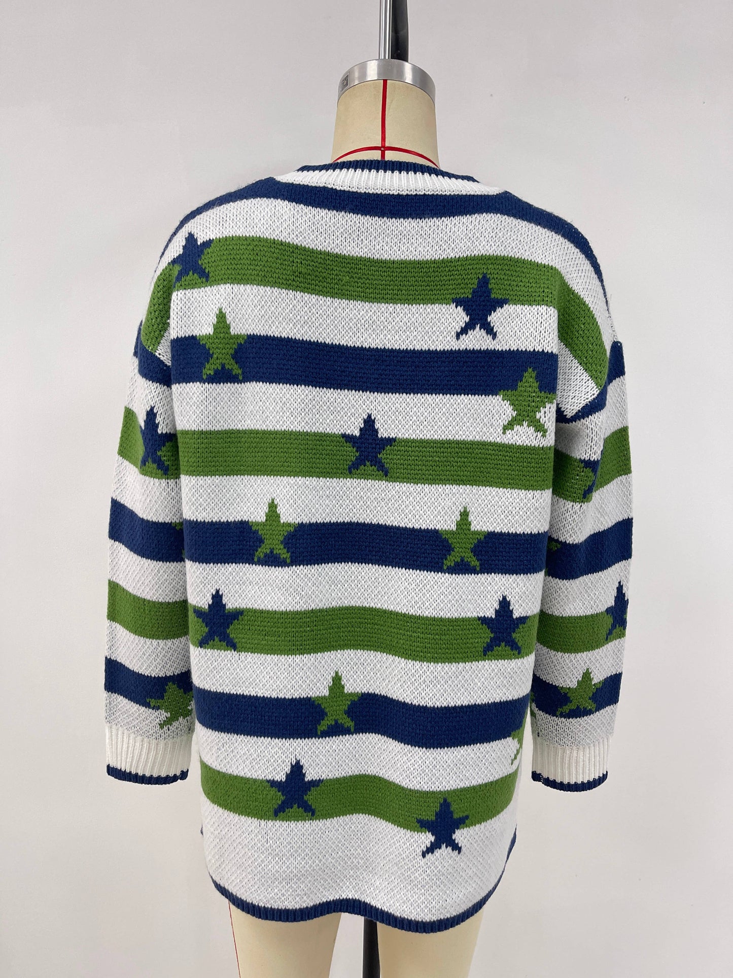 Fashionable flag print loose striped sweater