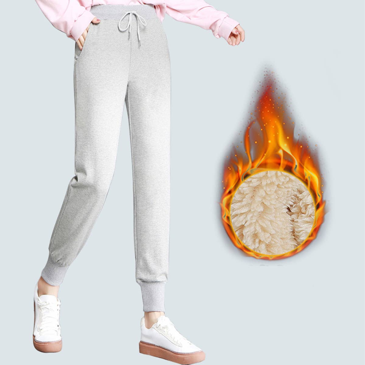 FLEECE CASUAL PANTS FOR WOMEN LAMB FLEECE SPORTS SWEATPANTS