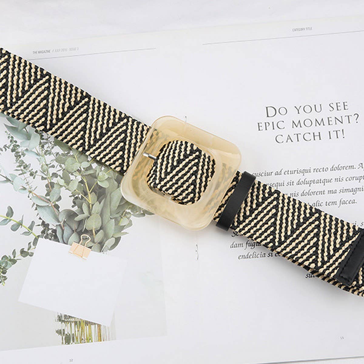 CWABE1187_VINTAGE PP STRAW WOVEN SQUARE BUCKLE WAIST BELT