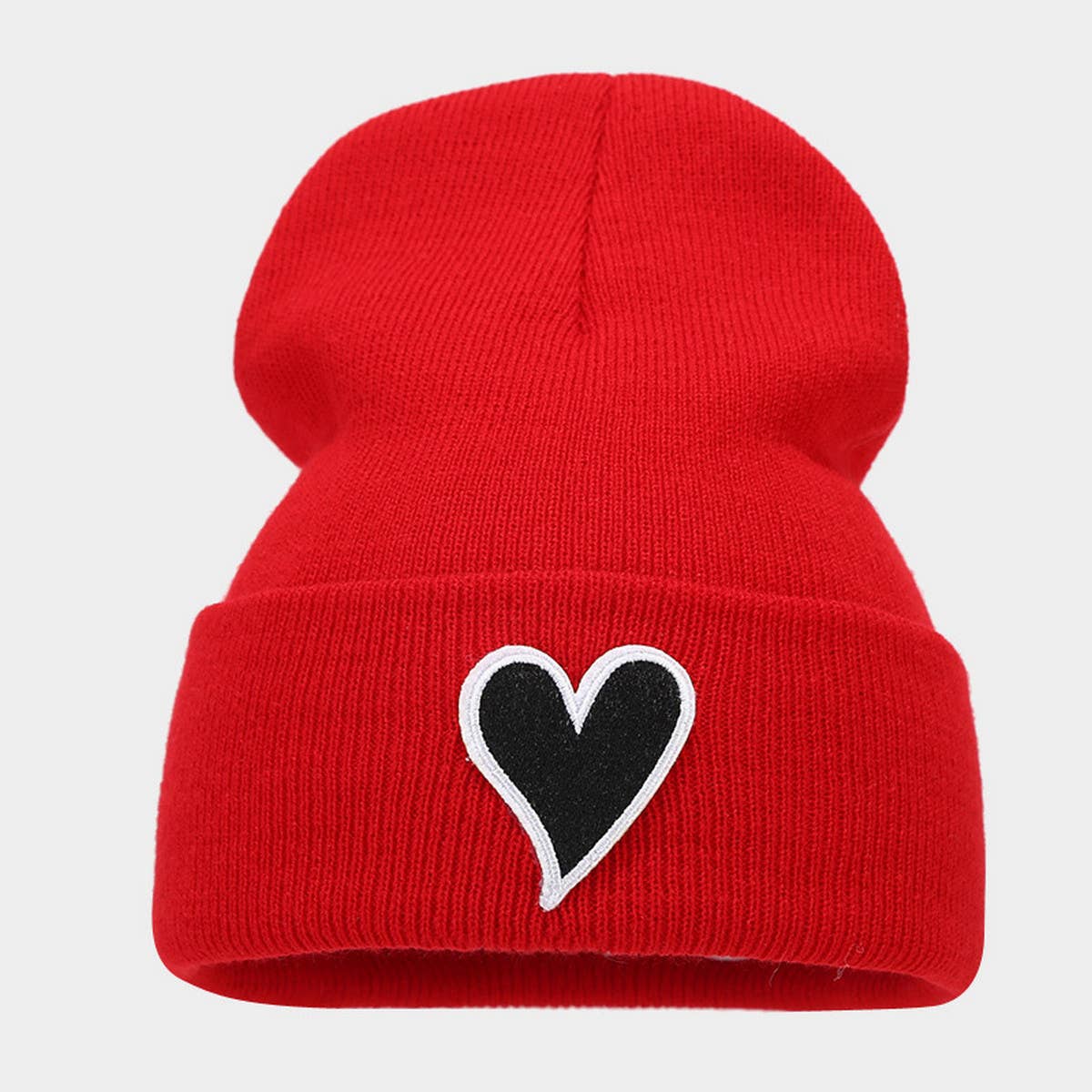 WINTER SIMPLE HEART PATCH KNITTED HAT_CWAH1605