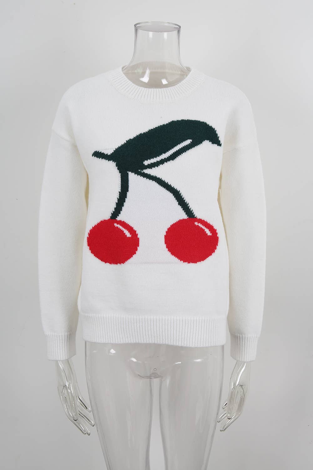Cherry jacquard Valentine's Day knitted sweater