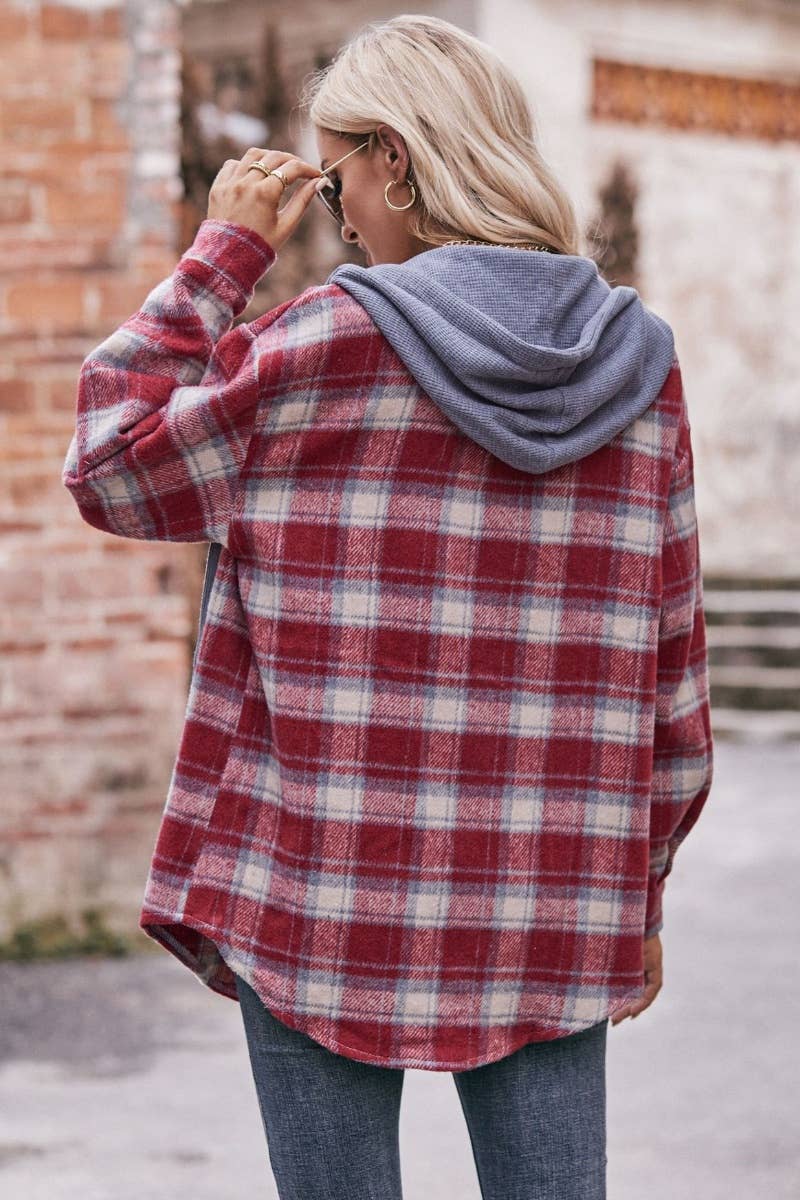 CWTSTL2178_WINTER FLANNEL PLAID HOODED LONG-SLEEVED SHIRT