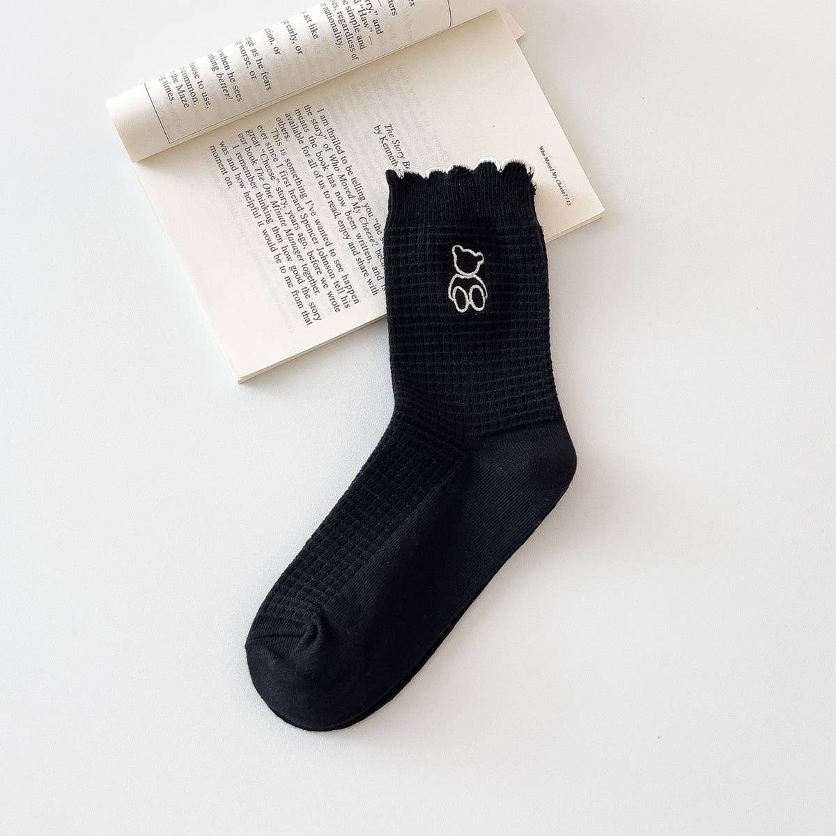 WARM COFFEE EMBROIDERED BEAR WOMEN'S SOCKS
