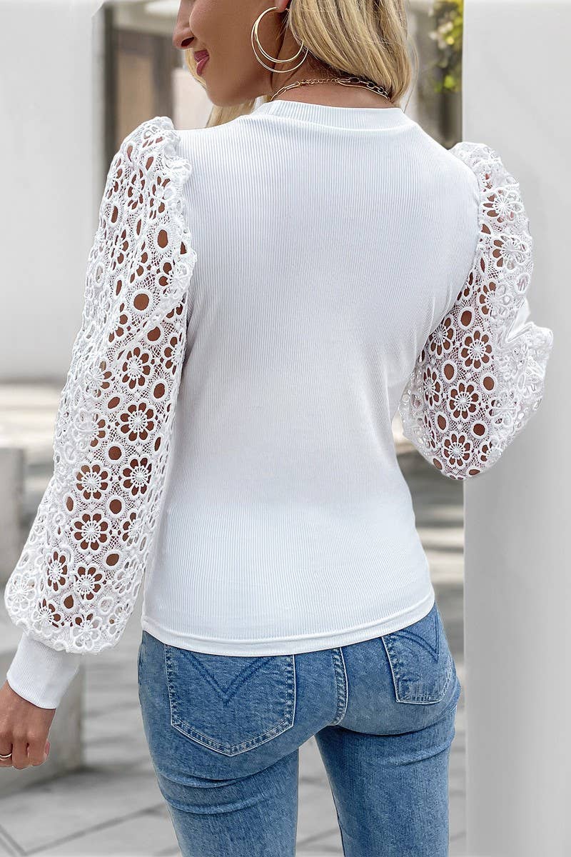 CWTBLL4031_CASUAL VINTAGE WHITE LACE LONG SLEEVE TEE