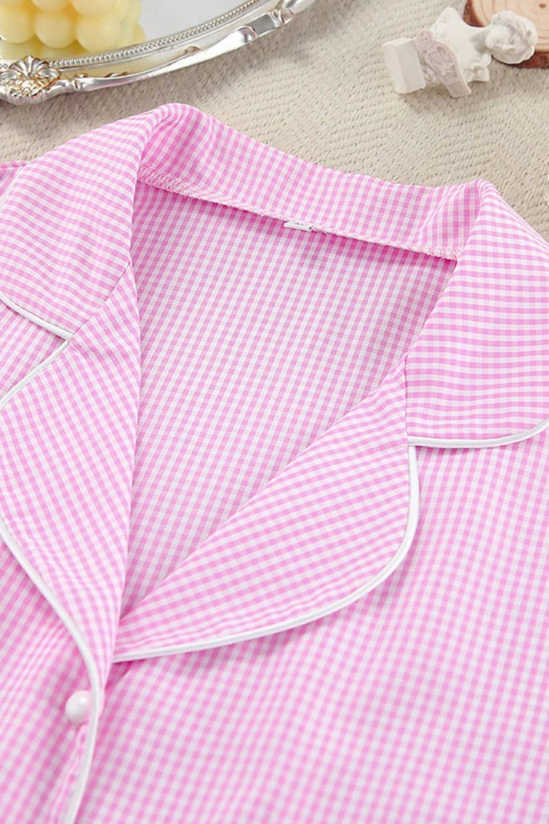 CWSPJ0223_PINK PLAID HOME WEAR PAJAMAS TWO PIECE SET