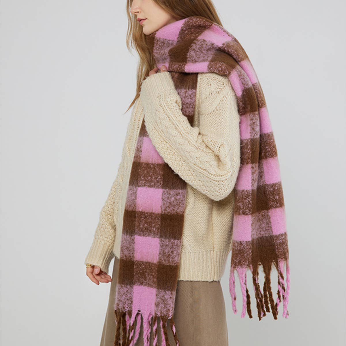 Black & White Plaid Faux Cashmere Scarf_CWASC0324