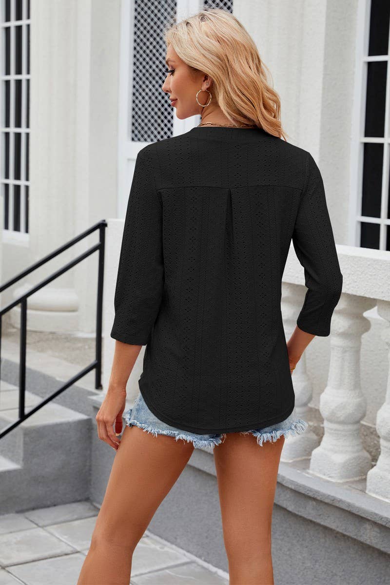 CWTTS0761_3/4 Sleeve V-Neck  Blouse