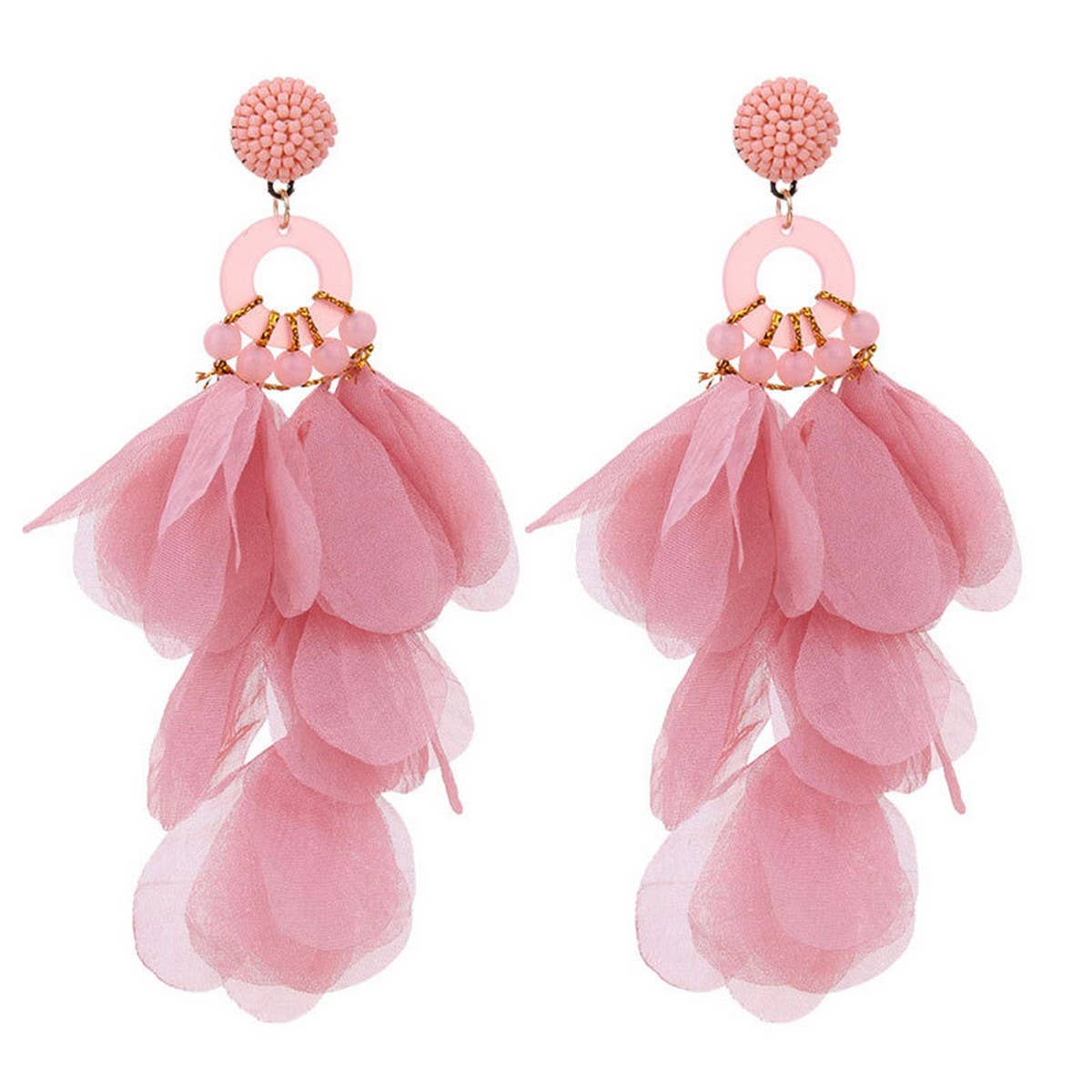 Handmade Long Statement Floral Fabric Earrings