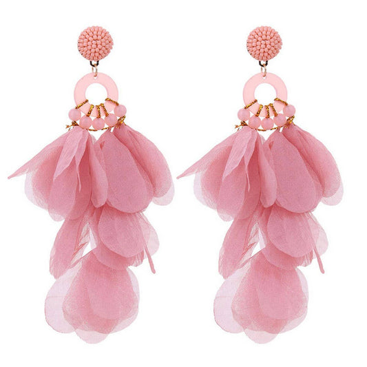 Handmade Long Statement Floral Fabric Earrings