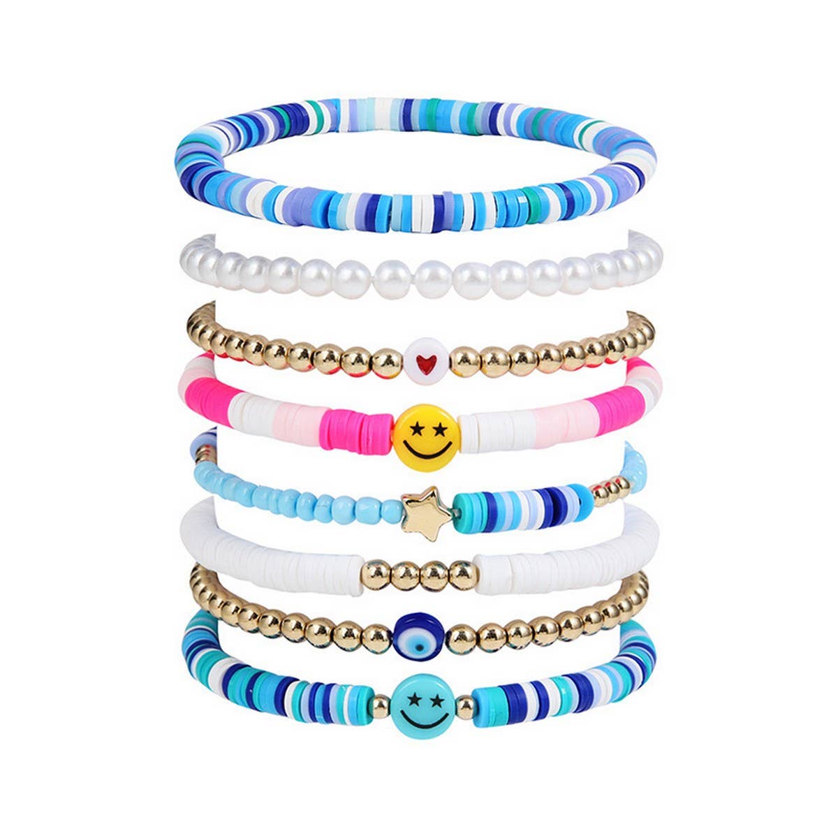 RAINBOW IMITATION PEARL 8-PIECE BRACELET SET_CWMM3511