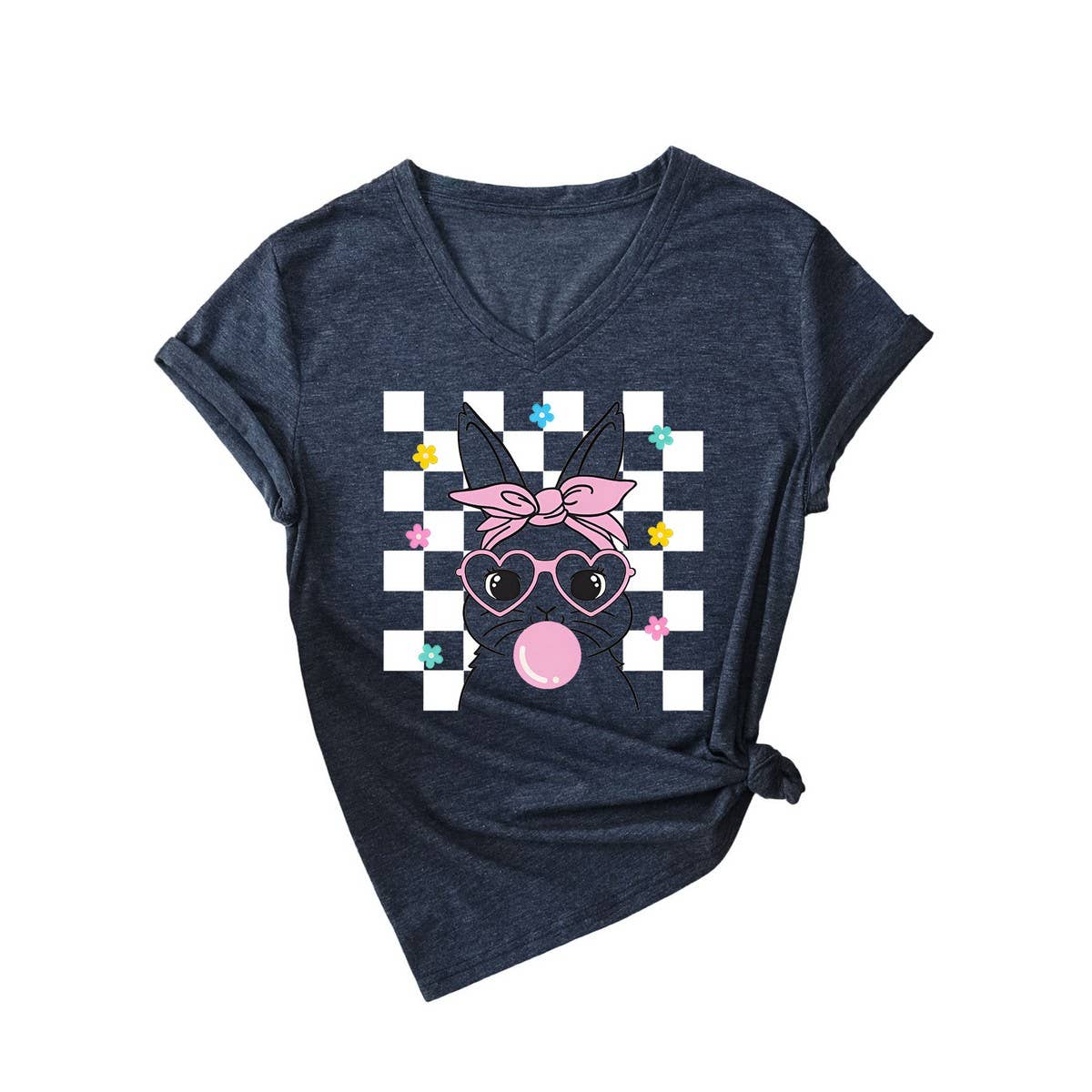 EASTER CUTE BUBBLE BUNNY CASUAL V NECK TEES_CWTTS0811