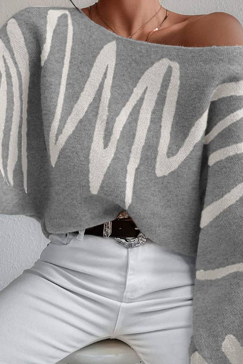 CWOSWL6264_BALLOON SLEEVE LOOSE KNIT PULLOVER SWEATER