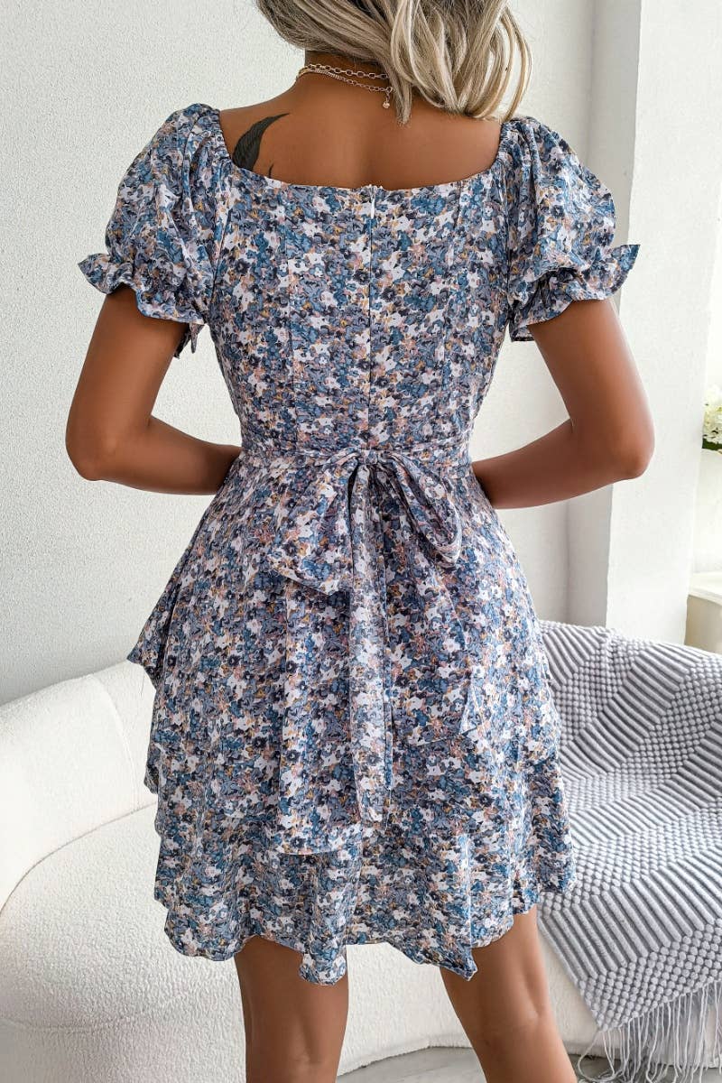 CWDSD4633_SUMMER FLORAL LACE-UP DRESS WITH WAIST SWING