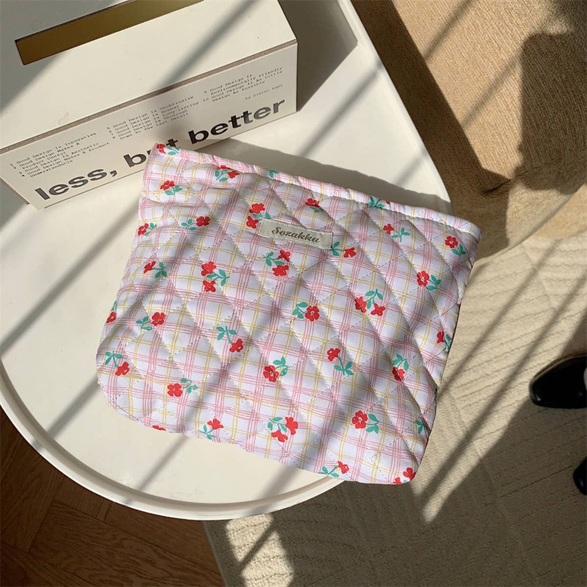 CWAB5816_CARTOON FLOWER BEAR QUILTED LINED CLUTCH