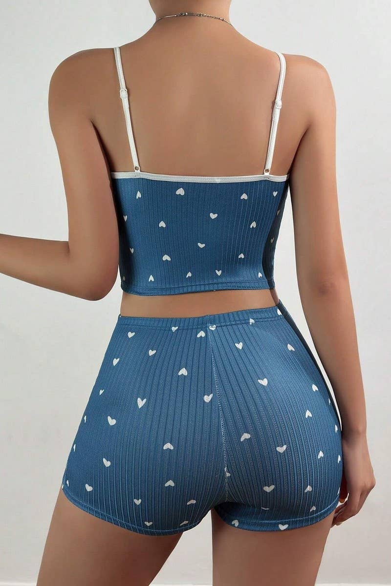 CWSPJ00495_HEART PRINT BOW TIE CAMI PAJAMA SET