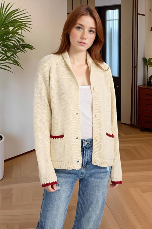 CWOSWL07743_2024 WINTER SHRIMP PRINT BUTTON KNIT CARDIGAN