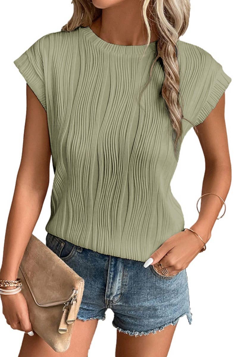 CWTBLSL0480_SUMMER SOLID COLOR CREW NECK SHORT SLEEVE TOP