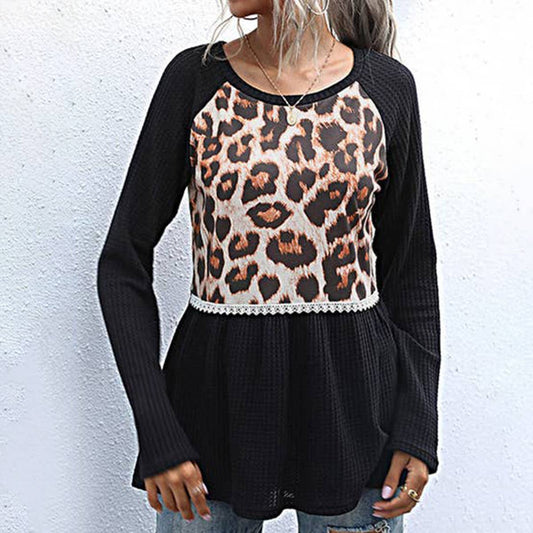 Casual leopard print patchwork T-shirt
