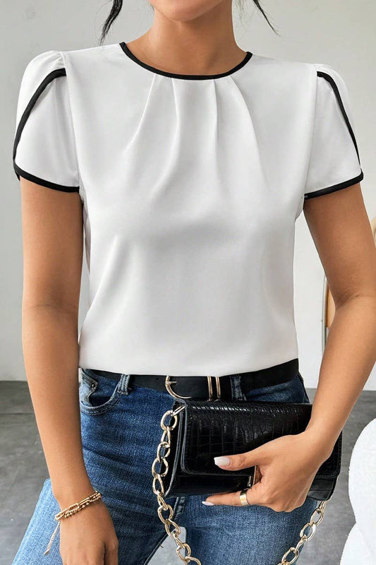 CWTBLS2017_SOLID COLOR CREW NECK LOOSE PULLOVER TOP