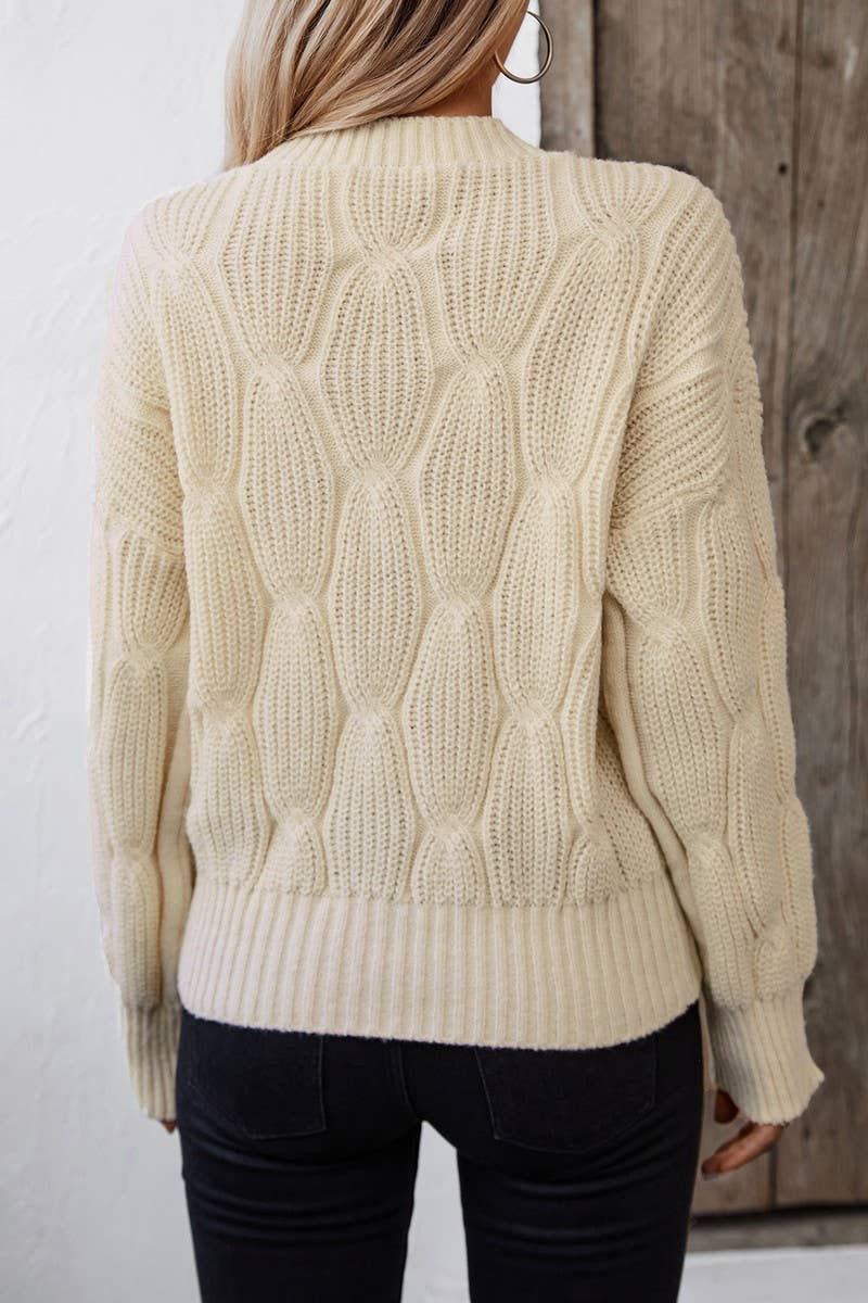 CWOSWL2923_SOLID COLOR PULLOVER CABLE KNIT SWEATER