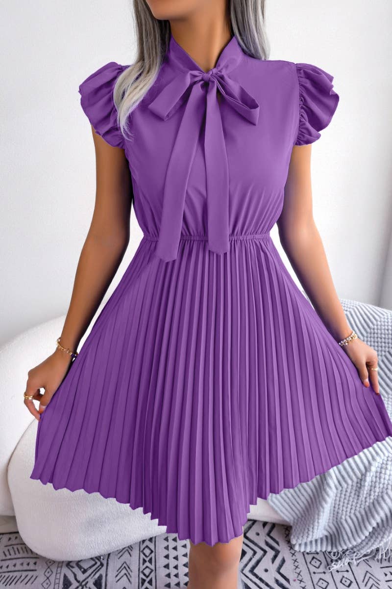 CWDSD4654_SUMMER BOW WAIST DROP PLEATED DRESS SHORT
