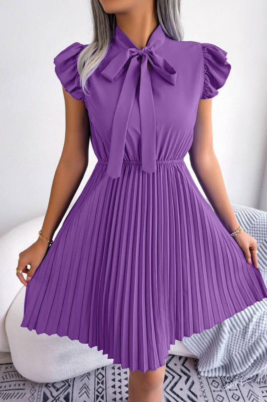 CWDSD4654_SUMMER BOW WAIST DROP PLEATED DRESS SHORT