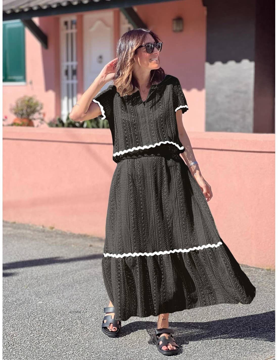 Comfortable shirt collar lace long skirt set