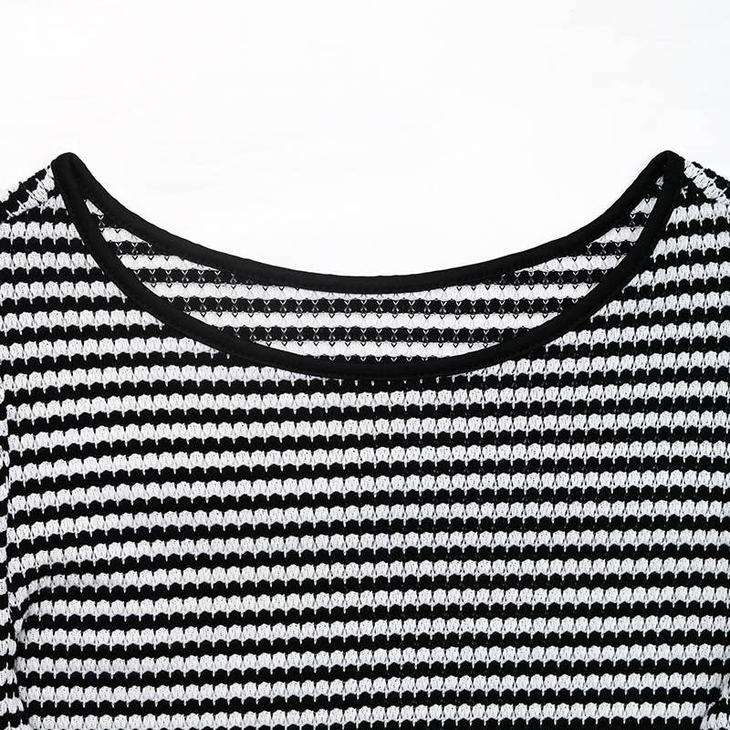 Classic Black White Striped Crew Neck Tee