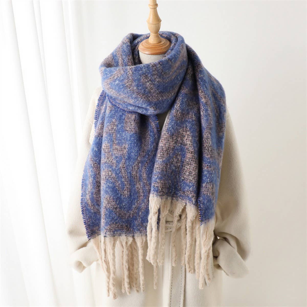 Geometric Colorblock Tassel Scarf for Fall Winter