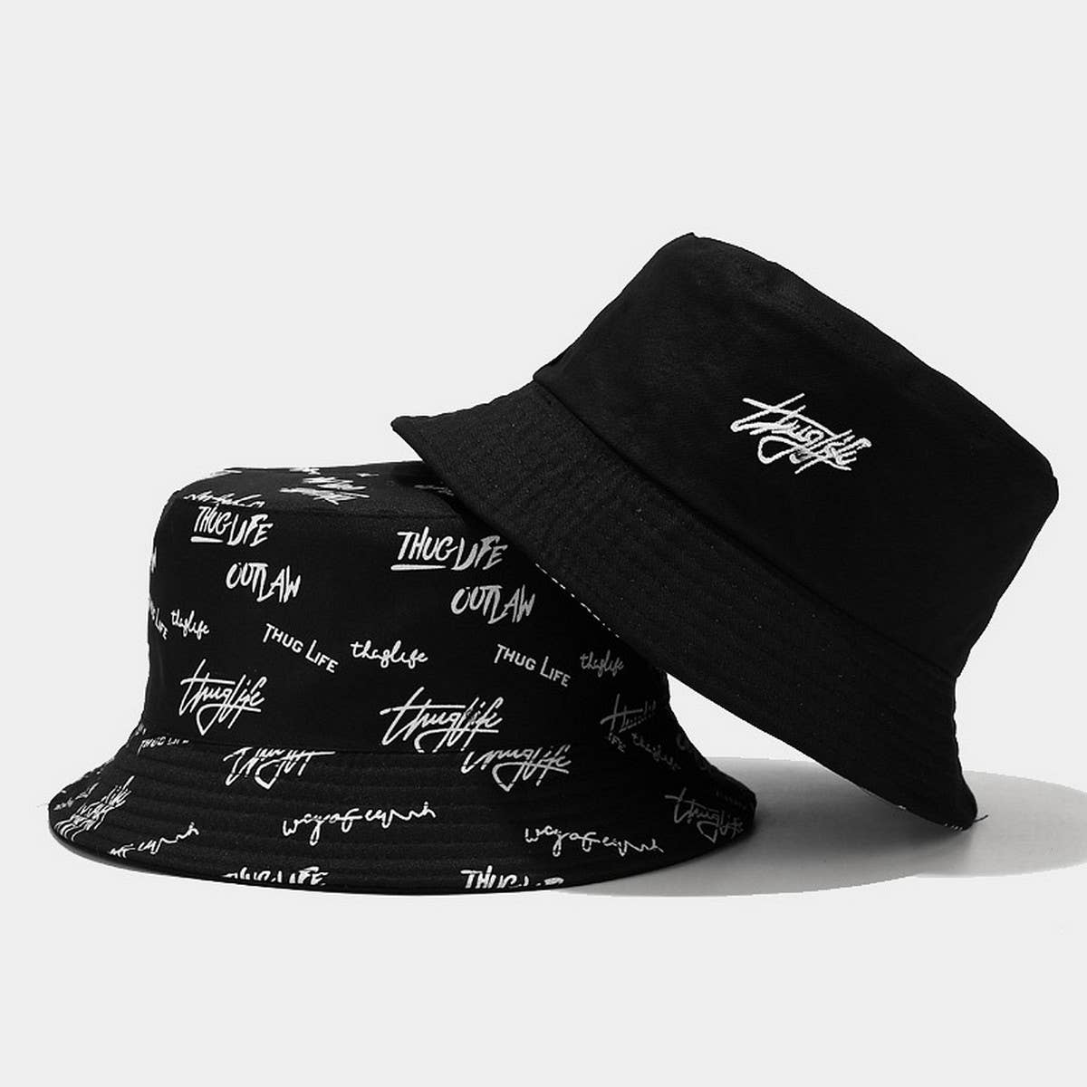 DOUBLE-SIDED LETTER EMBROIDERED BUCKET HAT_CWAH1640