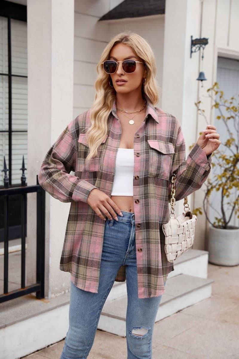 CWTSTL1693_LOOSE PLAID LONG SLEEVE POCKET SHIRT