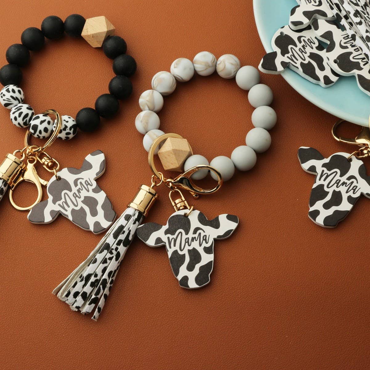 Men¡¯s Cow Print Wallet,Keychain with Silicone Beads_CWAB4994