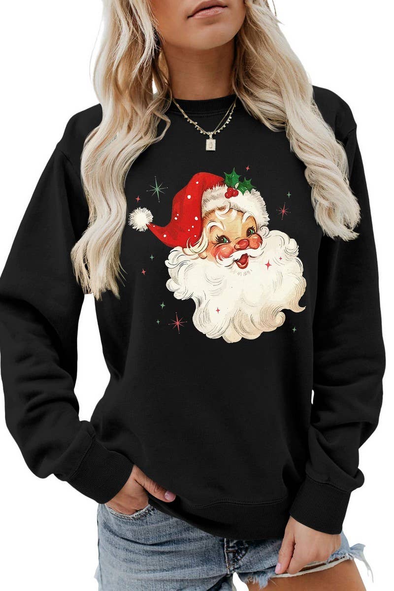 CWTBLL01324_SANTA CLAUS HEAD PATTERN PULLOVER SWEATSHIRT