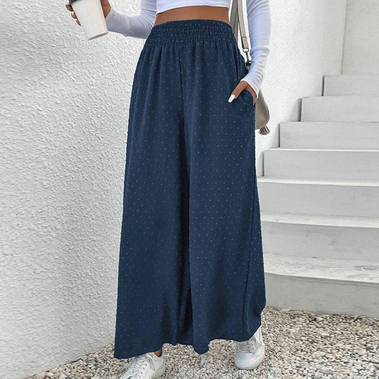 ELASTIC-WAISTED CASUAL WIDE-LEG PANTS