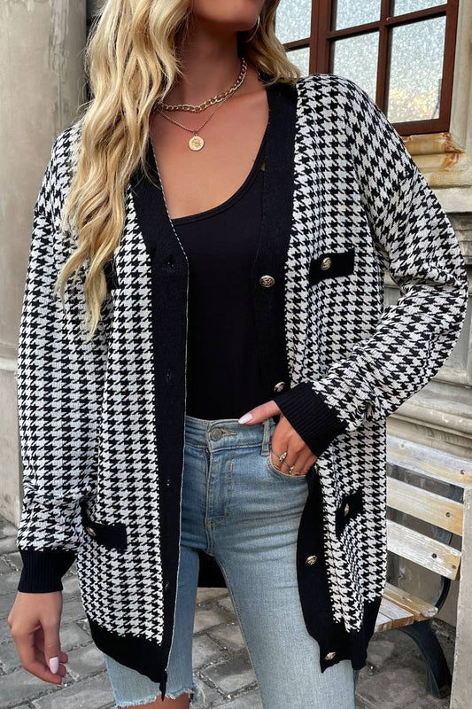 CWOCAL2153_VINTAGE PLAID DESIGN LONG-SLEEVED CARDIGAN