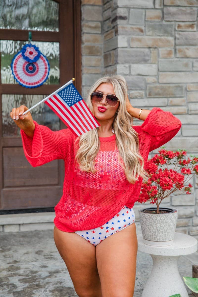 CWTBLL3399_ROUND NECK FIVE-POINTED STAR BEACH COVER-UP