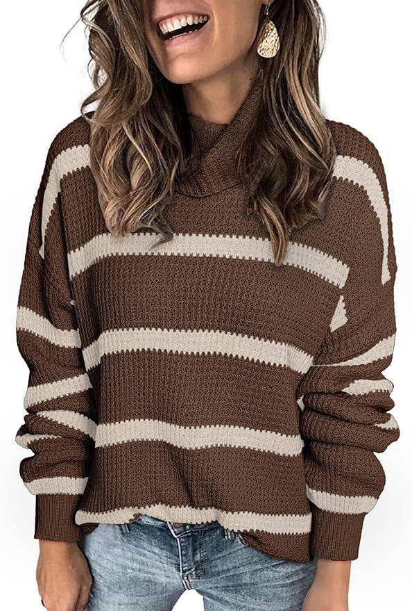 CASUAL TURTLENECK KNIT STRIPED PULLOVER SWEATER