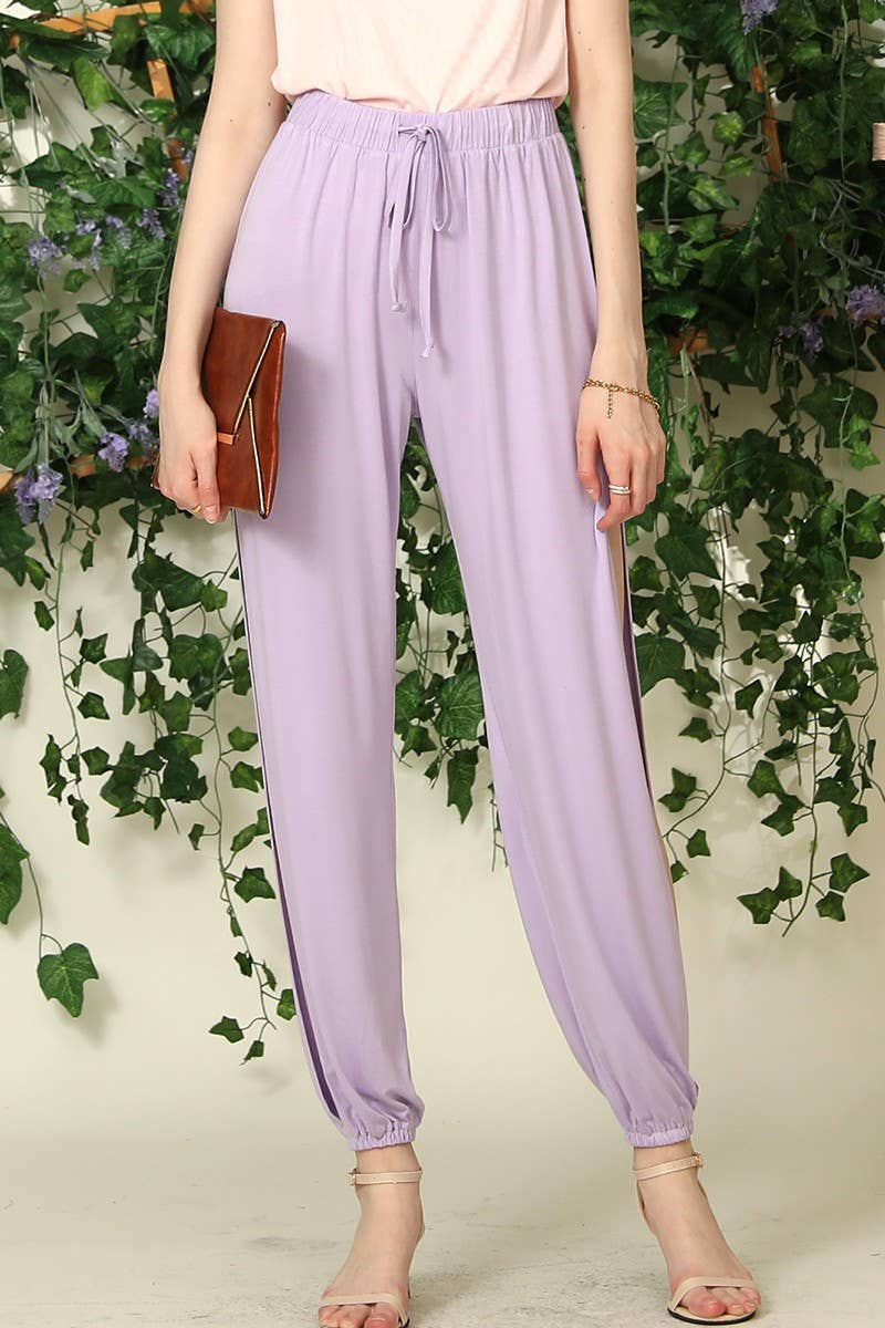CWBLP427_LOOSE FIT SIDE SLIT DETAILED LONG PANT