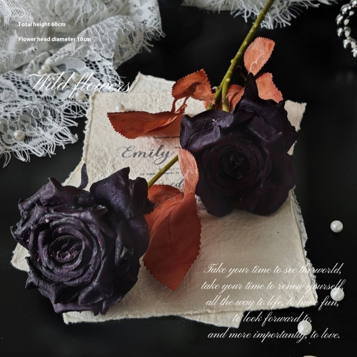 Vintage Faux Wilted Rose Bouquet with Ink Stains