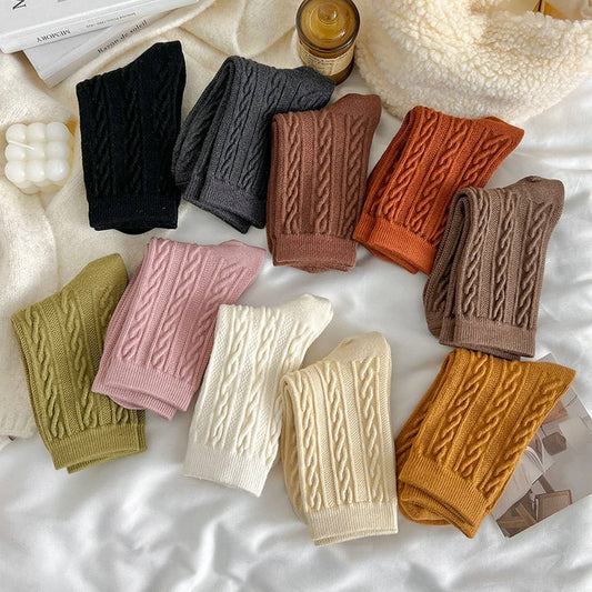 SOLID COLOR RETRO TWISTED DIAMOND WARM PILE SOCKS_CWMS1063