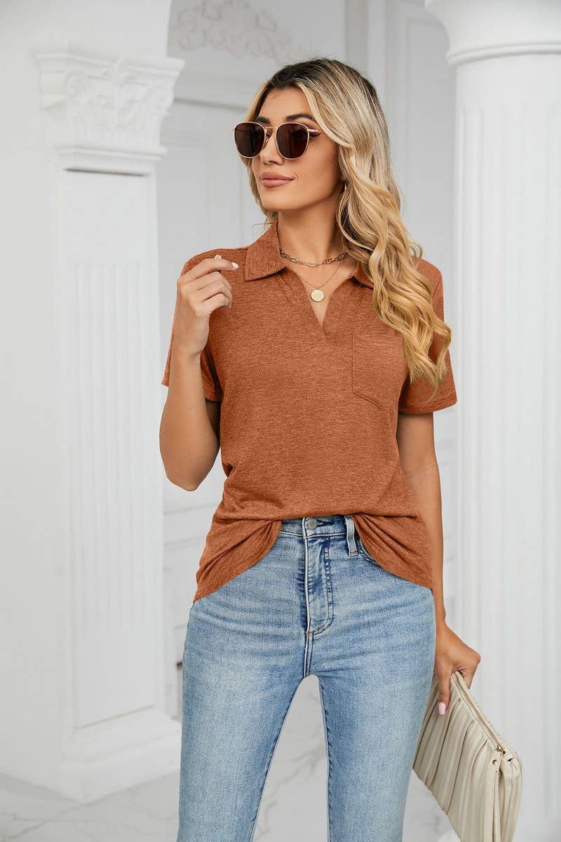 CWTTS0864_V-Neck Short Sleeve Blouse