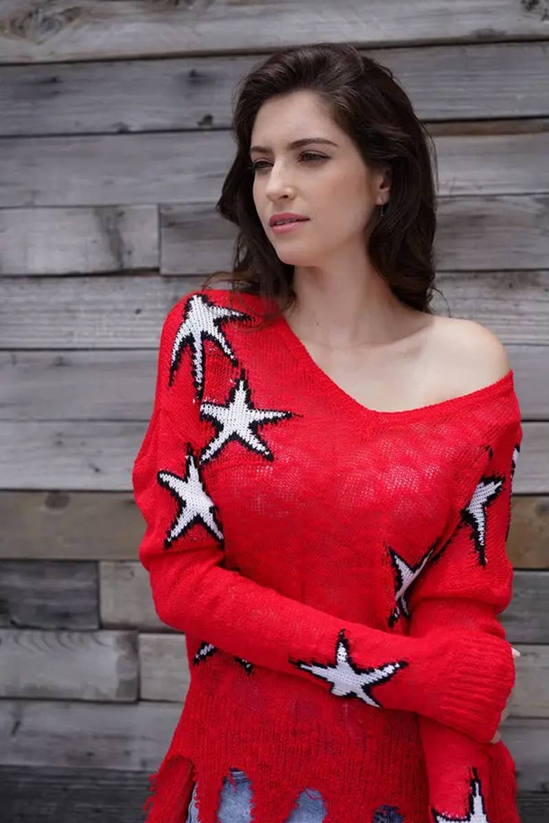 CWTTL1988_CREW NECK GEOMETRIC LOOSE SWEATER