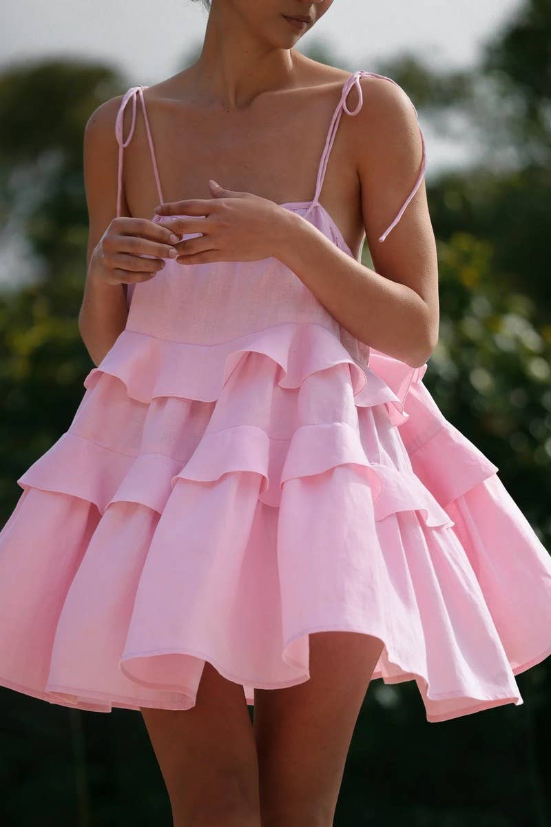 CWDSD7816_SUMMER LAYERED RUFFLE BACKLESS MINI DRESS