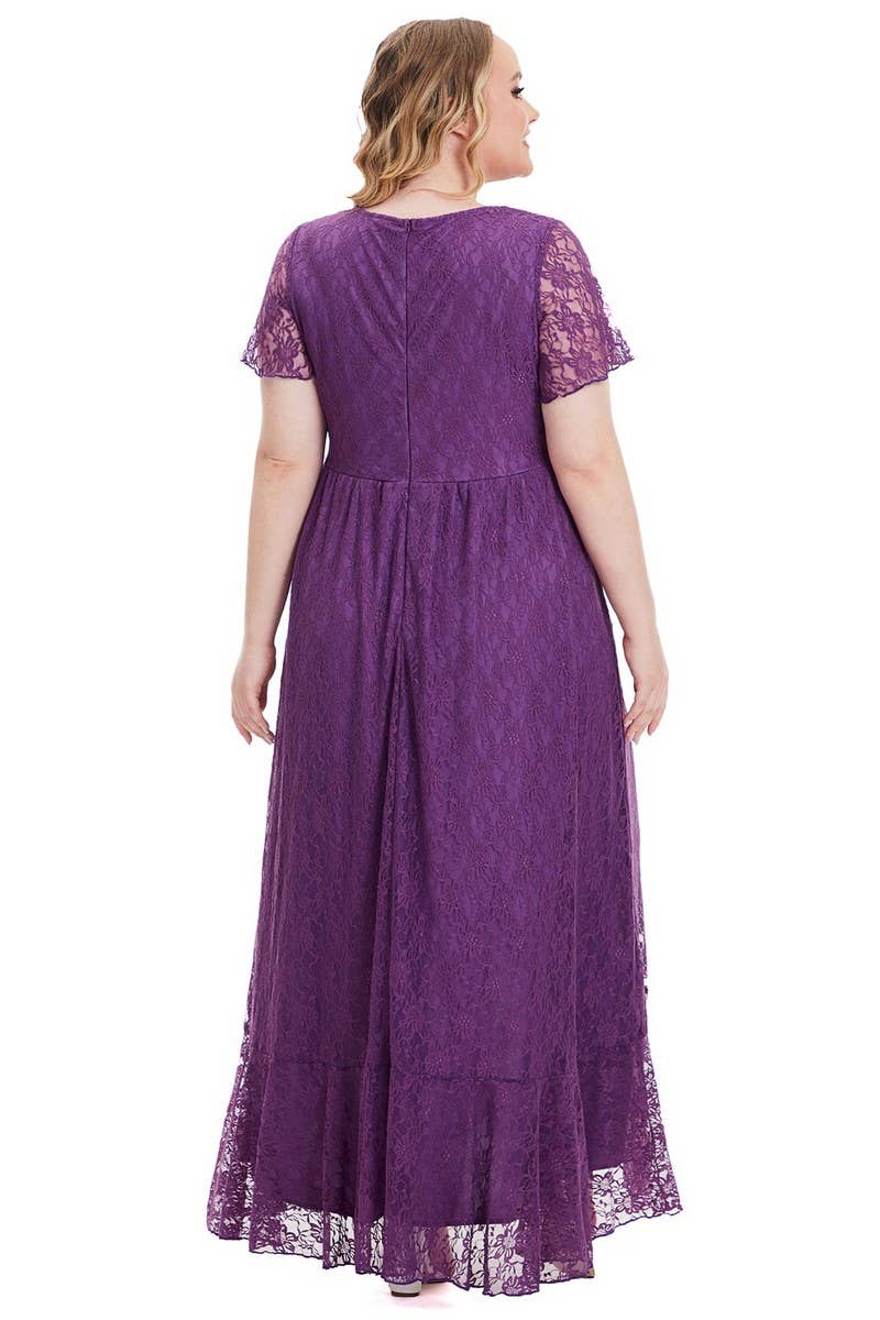 CWDMD3206_PLUS SIZE V-NECK LACE LONG EVENING DRESS