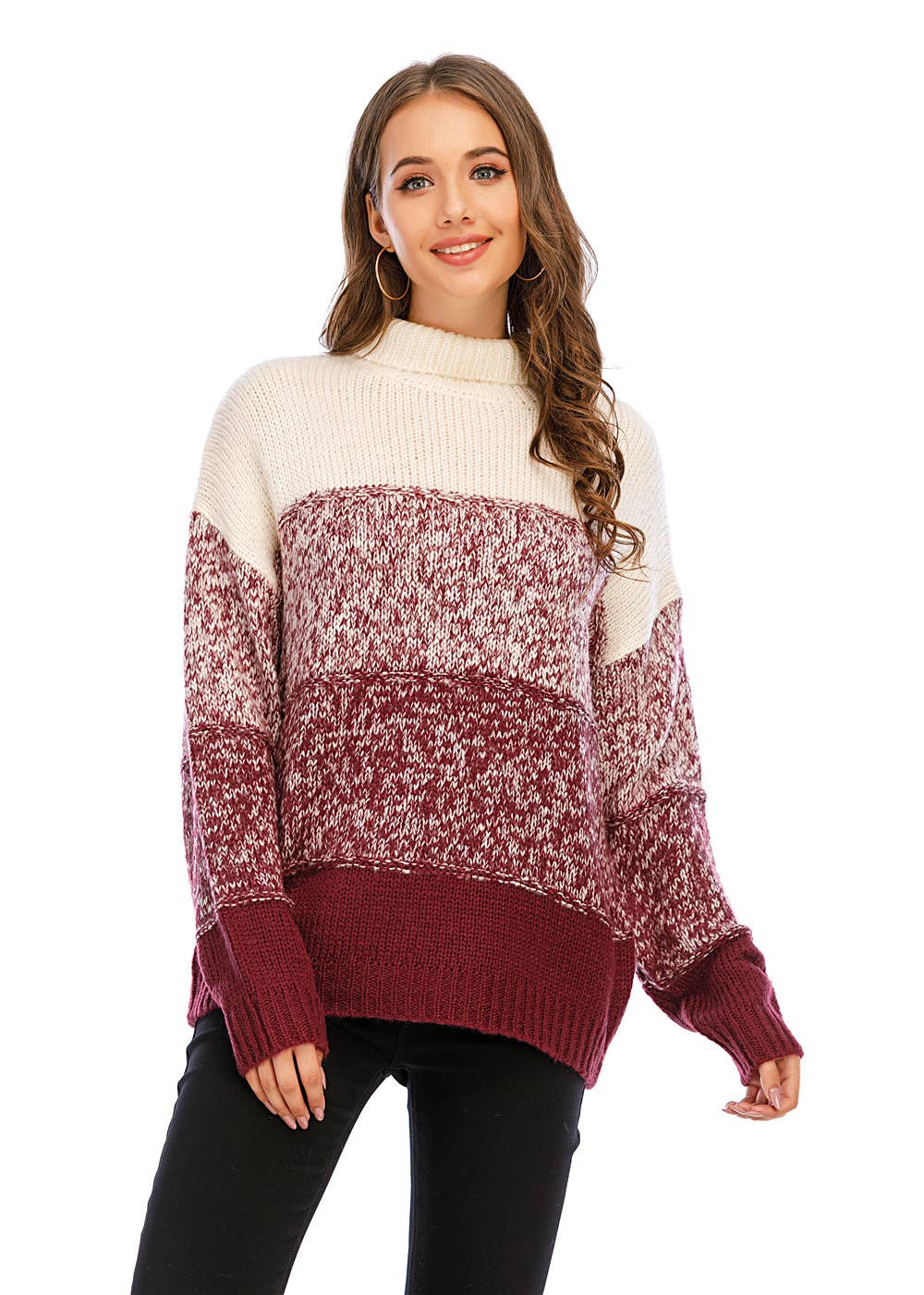 COLOR CONTRAST PATCHWORK THICKENED SWEATER
