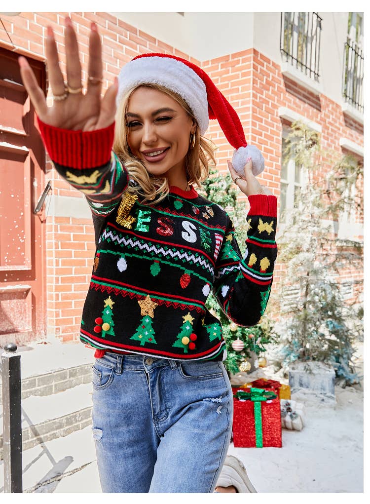 Christmas embroidered sequin long-sleeved knitwear