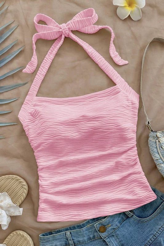 CWTHT0221_SOLID COLOR TIE NECK BACKLESS CAMI TOP